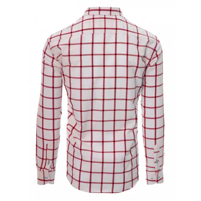 Pánská košile s červeným kostkovaným vzorem v bílé barvě