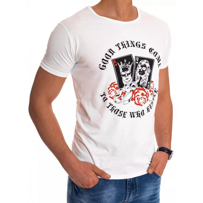 Pánské klasické tričko s potiskem v bílé barvě