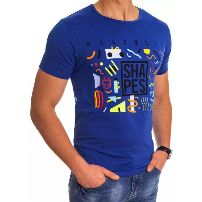 Klasické pánská trička modré barvy s barevným potiskem