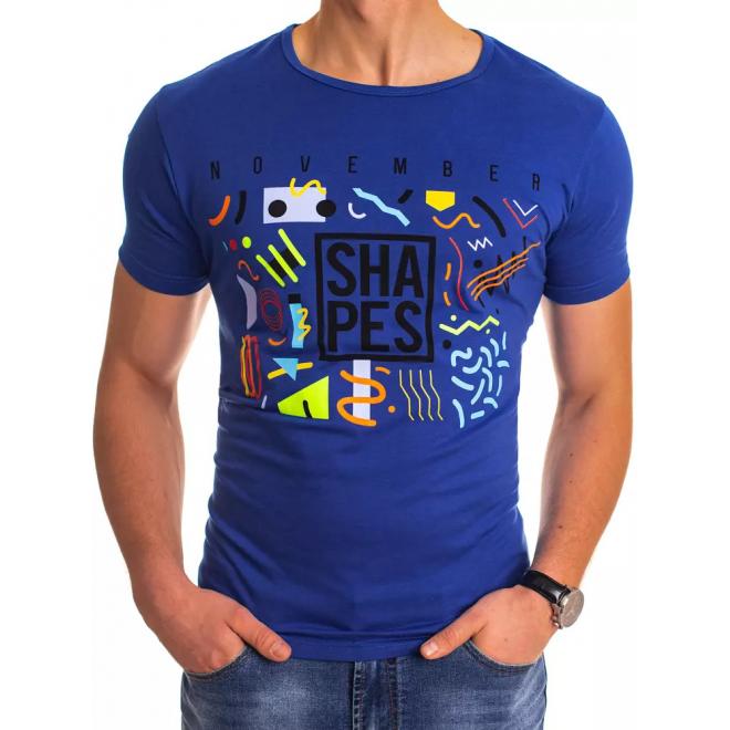 Klasické pánská trička modré barvy s barevným potiskem