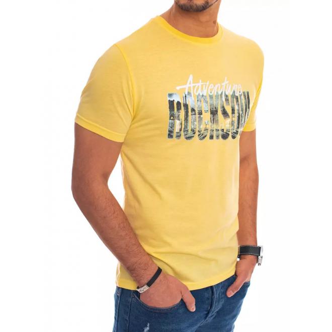 Bavlněné pánské tričko žluté barvy s potiskem