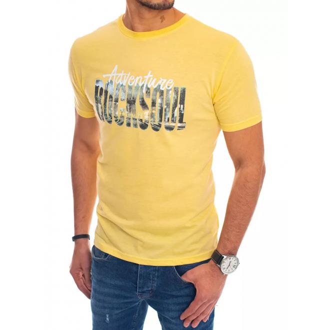 Bavlněné pánské tričko žluté barvy s potiskem