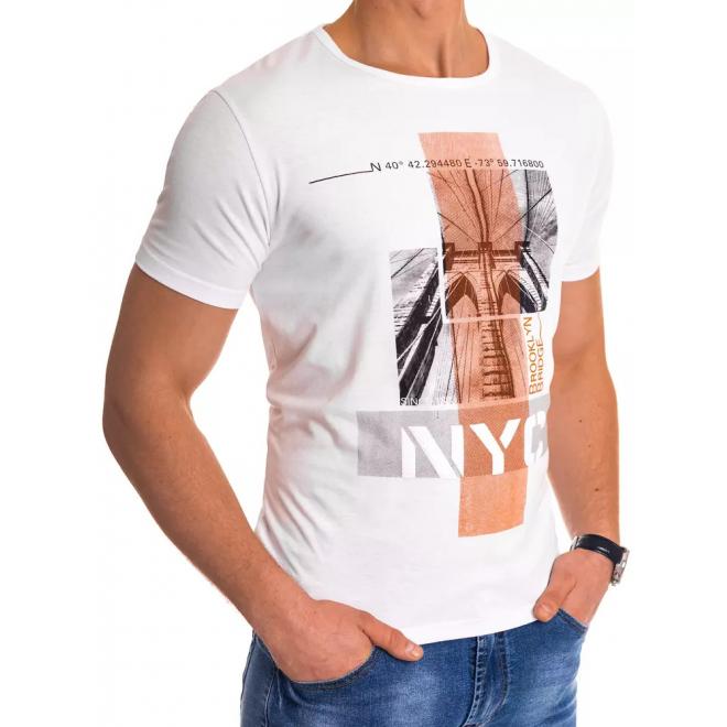 Pánské klasické tričko s potiskem v bílé barvě
