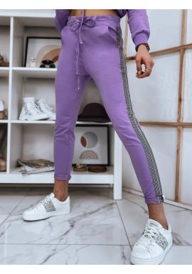 Dámské kalhoty s módním pruhem ve fialové barvě