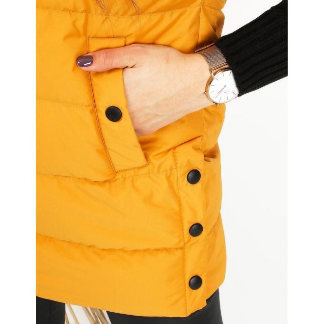 Žlutá prošívaná vesta s odepínací kapucí pro dámy