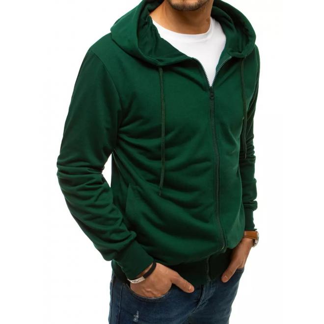 Zapínaná pánská mikina zelené barvy s kapucí