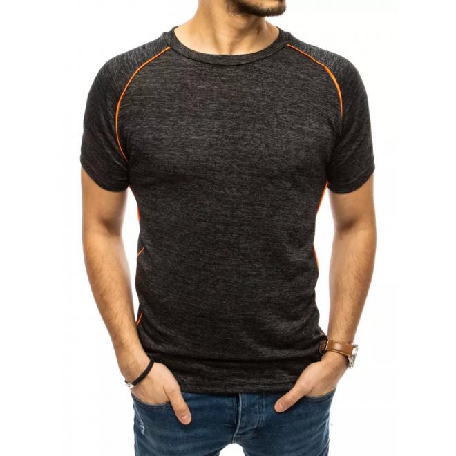 Pánské módní triko s ozdobným prošíváním v černé barvě