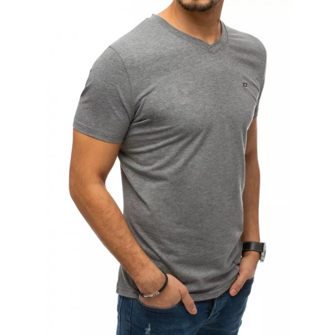 Pánské módní tričko s véčkovým výstřihem v tmavě šedé barvě