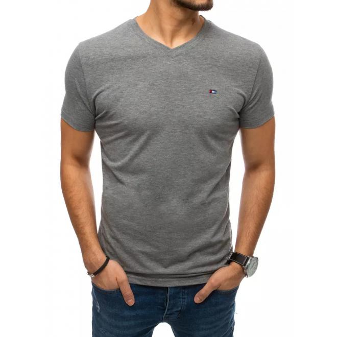 Pánské módní tričko s véčkovým výstřihem v tmavě šedé barvě