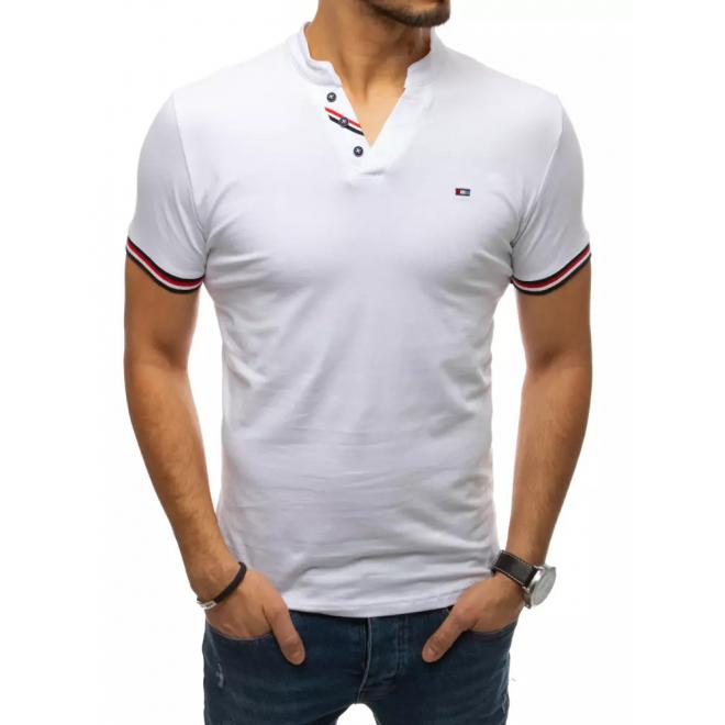 Stylové pánské tričko bílé barvy s ozdobnými knoflíky
