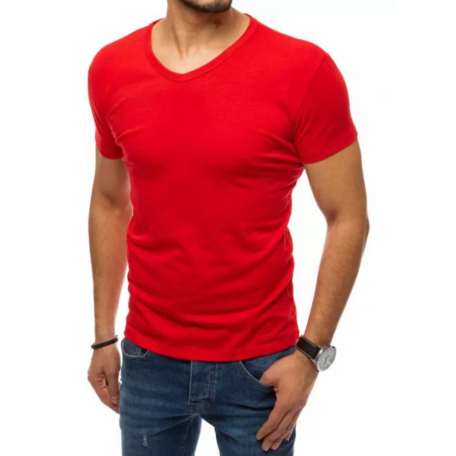 Pánské klasické tričko s véčkovým výstřihem v červené barvě