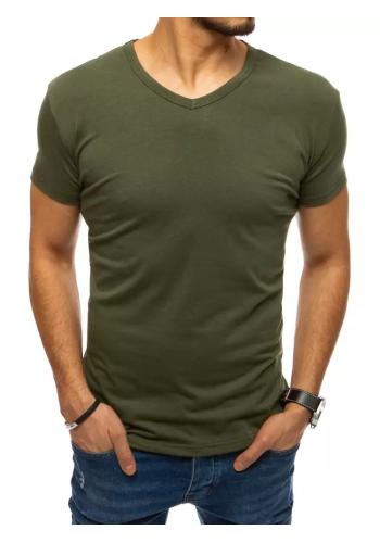 Pánské klasické tričko s véčkovým výstřihem v khaki barvě