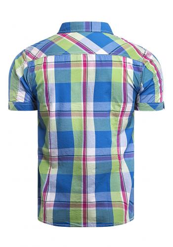 Károvaná pánská košile zeleno-modré barvy s krátkým rukávem