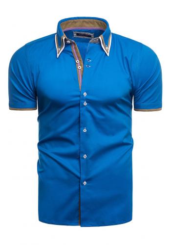 Pánská slim fit košile s krátkým rukávem v tyrkysové barvě
