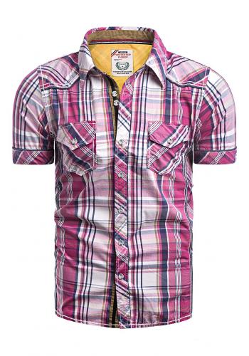 Pánské kárované košile s kapsami na hrudi v růžové barvě