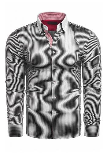 Pánské proužkované košile s dlouhým rukávem v černo-bílé barvě