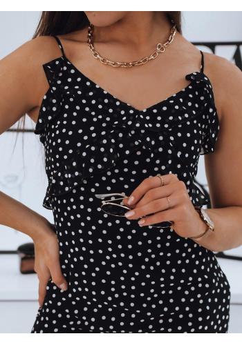 Černé puntíkované šaty s ozdobnými volány pro dámy
