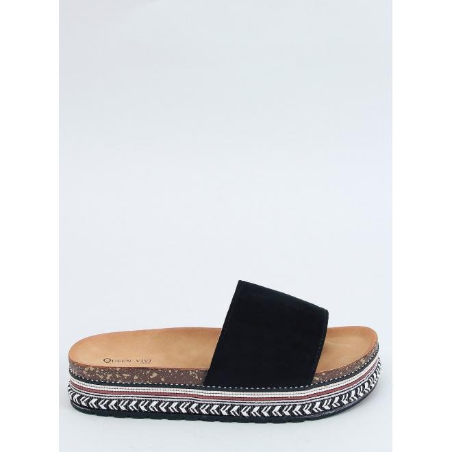 Semišové dámské pantofle černé barvy s vysokou podrážkou
