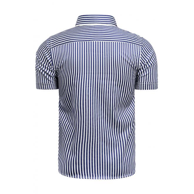 Pánská pásikavá košile s krátkým rukávem v modro-bílé barvě
