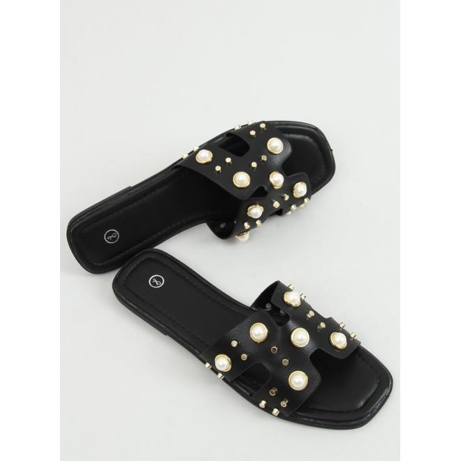 Dámské stylové pantofle s perlami v černé barvě