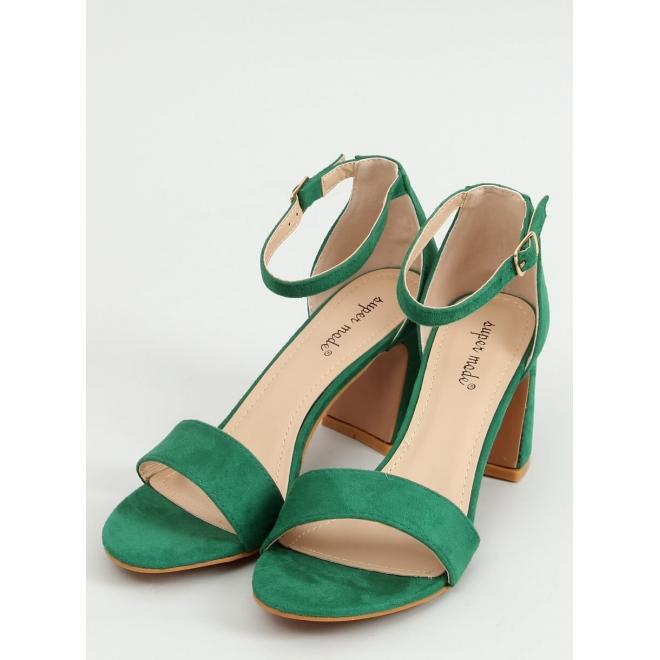 Dámské semišové sandály na stabilním podpatku v zelené barvě
