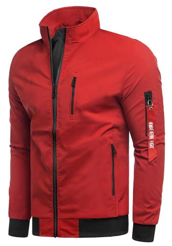 Červená jarní bunda bez kapuce pro pány ve výprodeji