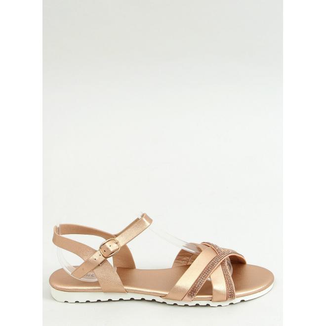 Dámské módní sandály s kamínky v růžovo-zlaté barvě