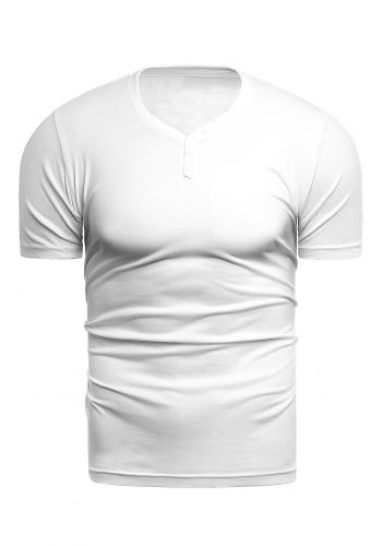 Pánské bavlněné tričko s ozdobnými knoflíky v bílé barvě