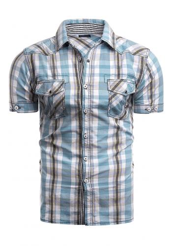 Pánská károvaná košile s krátkým rukávem v světle modré barvě