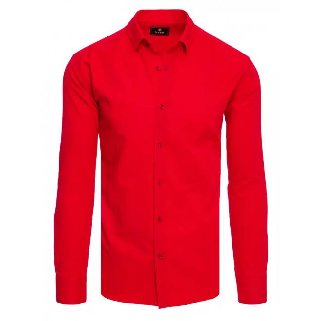Červená hladká košile s dlouhým rukávem pro pány