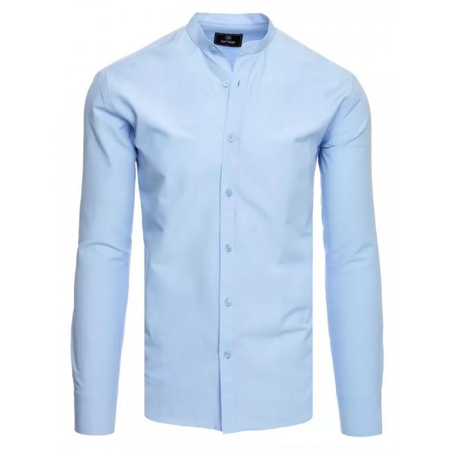 Pánská módní košile se stojáčkem v světle modré barvě