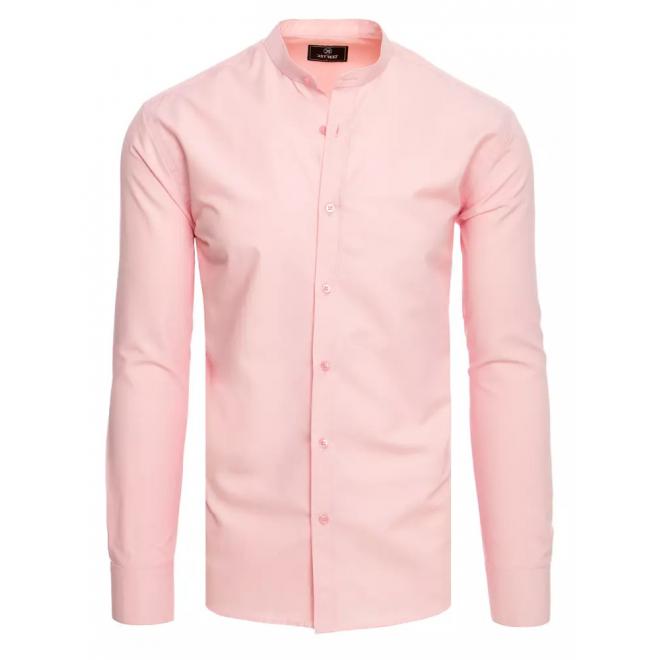 Módní pánská košile růžové barvy se stojáčkem