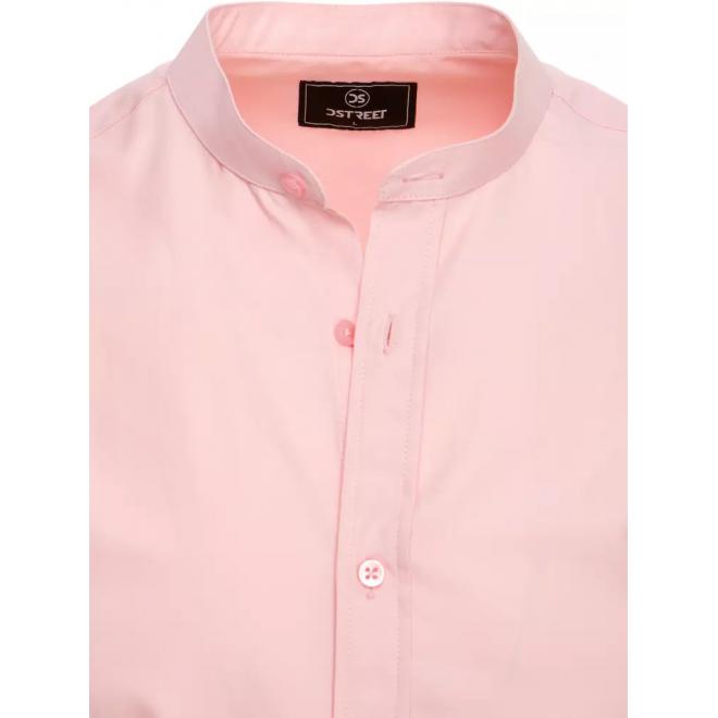 Módní pánská košile růžové barvy se stojáčkem