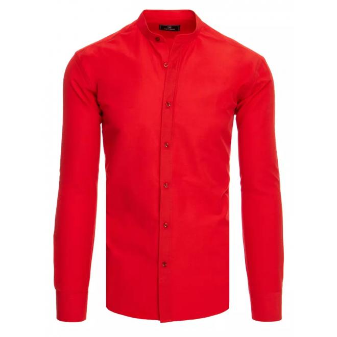 Pánská módní košile se stojáčkem v červené barvě