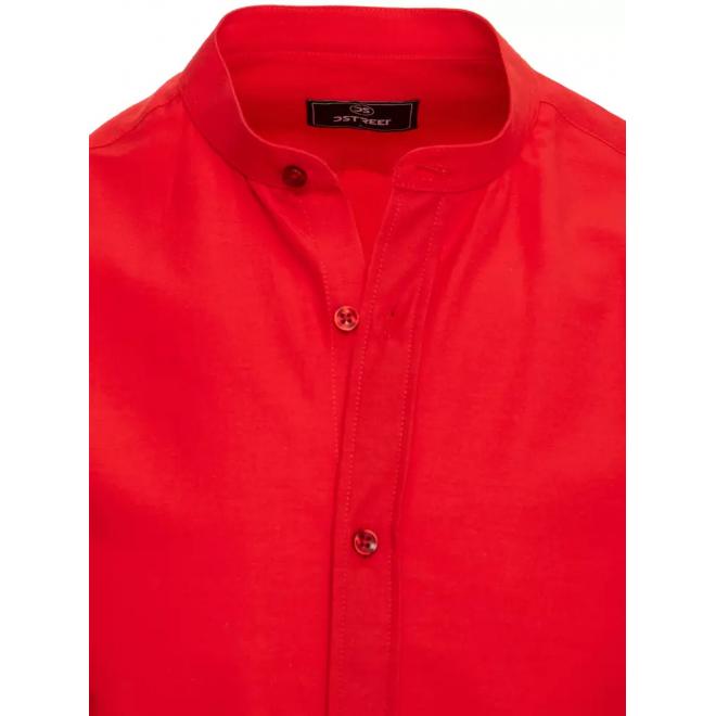 Pánská módní košile se stojáčkem v červené barvě