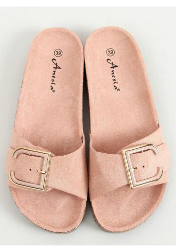 Dámské semišové pantofle s korkovou podrážkou v růžové barvě