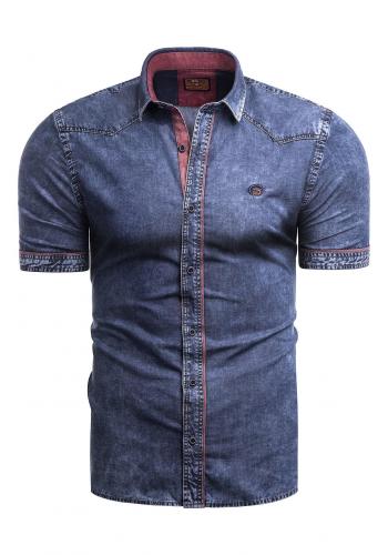 Pánská riflová košile s krátkým rukávem v modré barvě