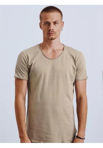 Jednobarevné pánské tričko khaki barvy s krátkým rukávem