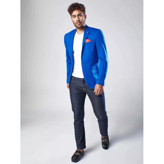 Modré jednořadé sako v neformálním stylu pro pány