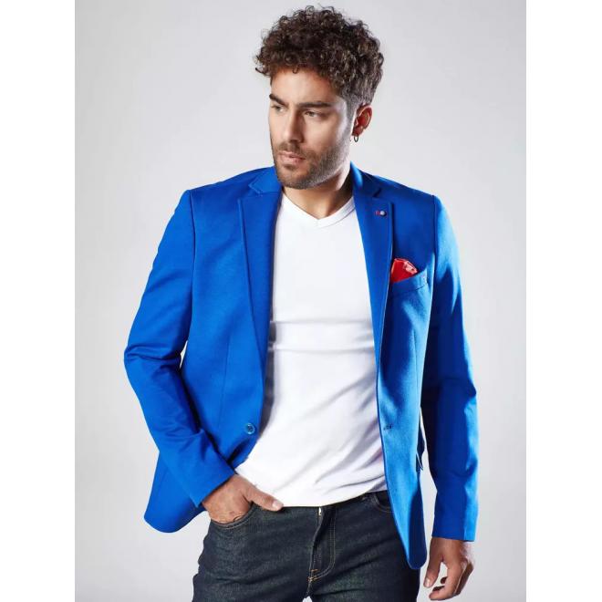 Modré jednořadé sako v neformálním stylu pro pány