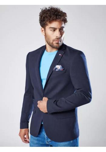 Jednořadé pánské sako tmavě modré barvy v neformálním stylu