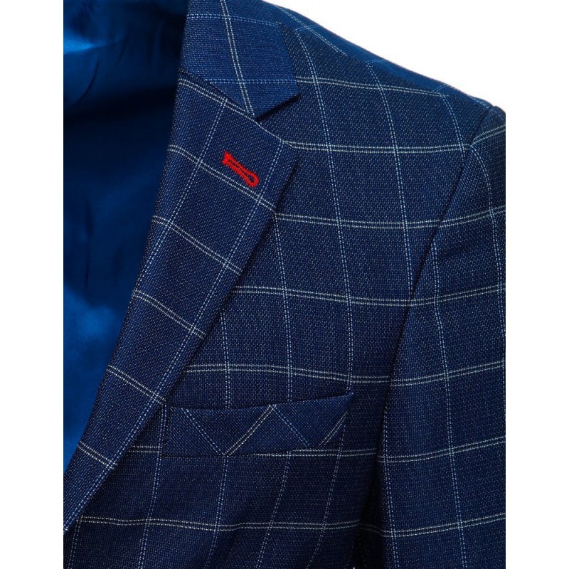 Pánské jednořadé sako s kostkovaným vzorem v tmavě modré barvě