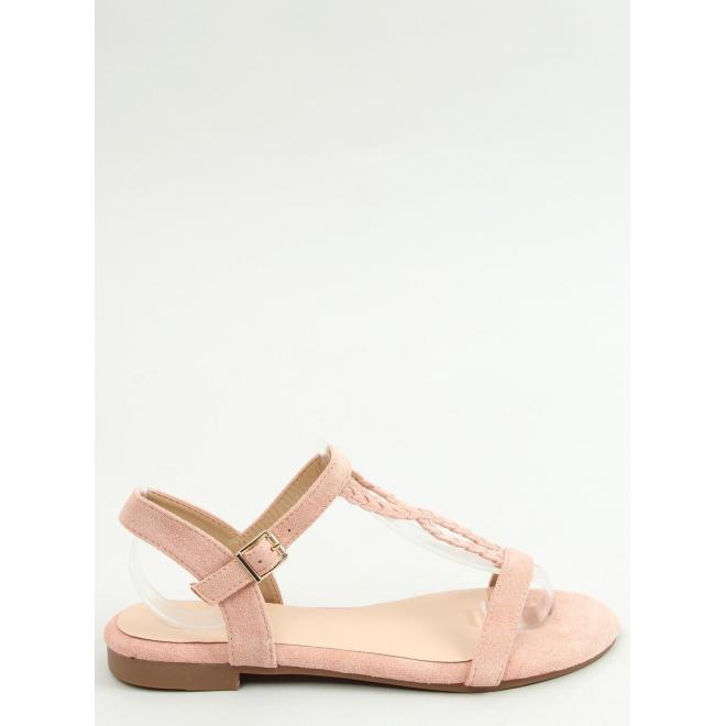 Růžové semišové sandály s plochou podrážkou pro dámy