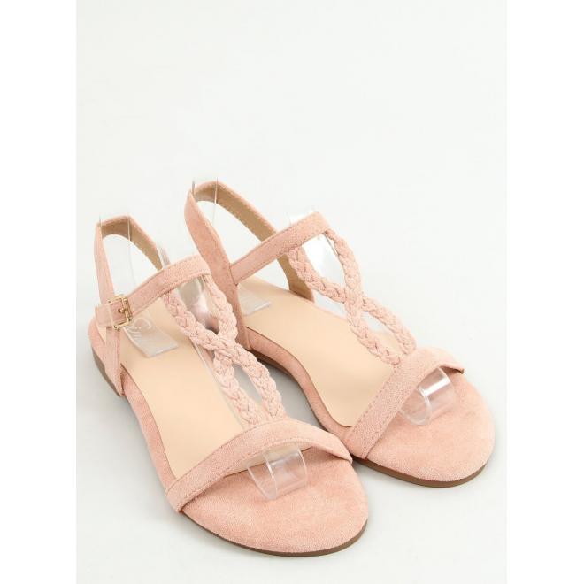 Růžové semišové sandály s plochou podrážkou pro dámy