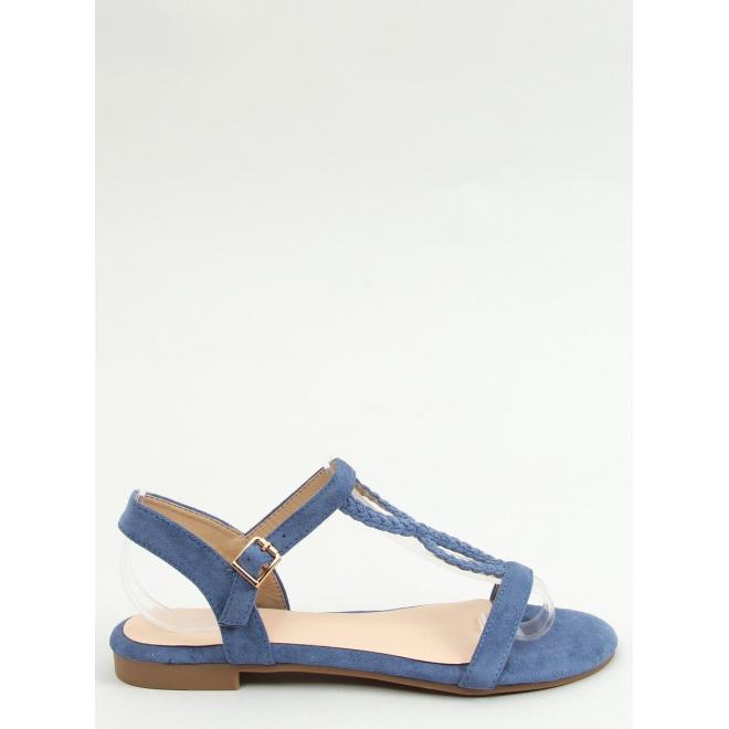 Dámské semišové sandály s plochou podrážkou v modré barvě