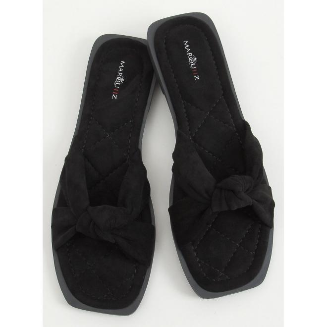 Semišové dámské pantofle černé barvy s překříženými pásky