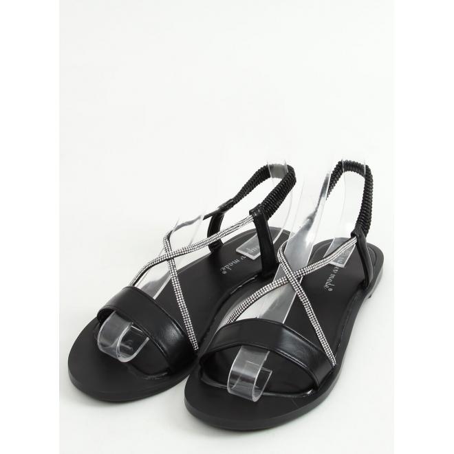 Dámské nazouvací sandály s kamínky v černé barvě