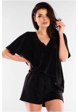 Velurové dámské šortky černé barvy s volným střihem