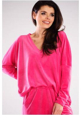 Růžové volné tričko s véčkovým výstřihem pro dámy