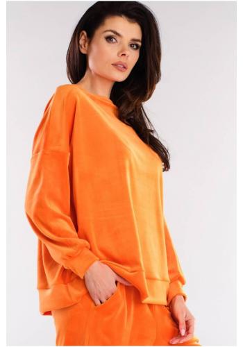 Velurová dámská oversize mikina oranžové barvy